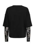T-shirt Only Talia Nero maniche lunghe con pizzo 15381333 /Black ONLY 