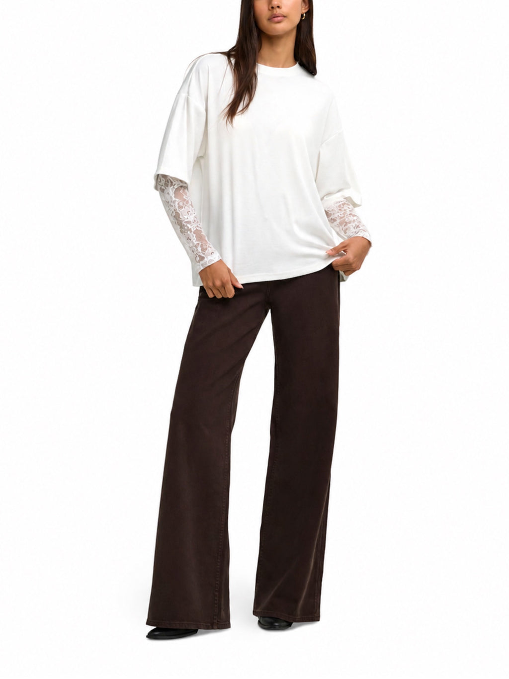 T-shirt Only Talia Bianco maniche lunghe con pizzo 15381333 /Cloud Dancer ONLY 