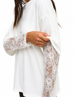 T-shirt Only Talia Bianco maniche lunghe con pizzo 15381333 /Cloud Dancer ONLY 