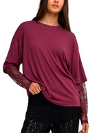 T-shirt Only Talia Bordeaux maniche lunghe con pizzo 15381333 /Fig ONLY 