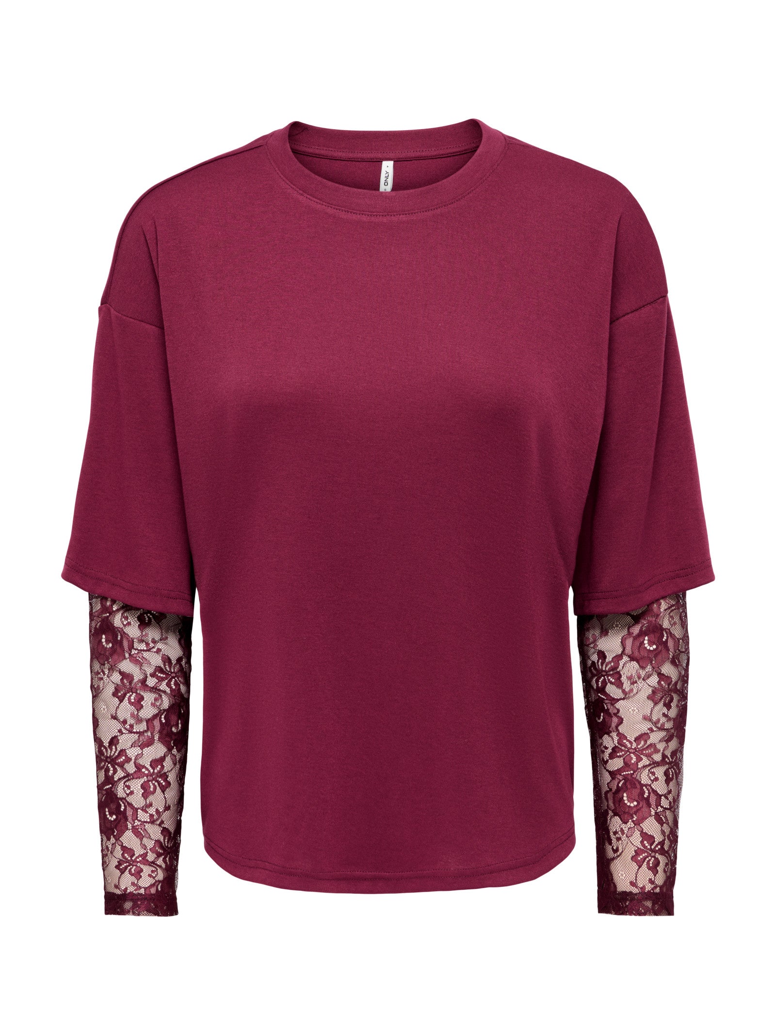 T-shirt Only Talia Bordeaux maniche lunghe con pizzo 15381333 /Fig ONLY 