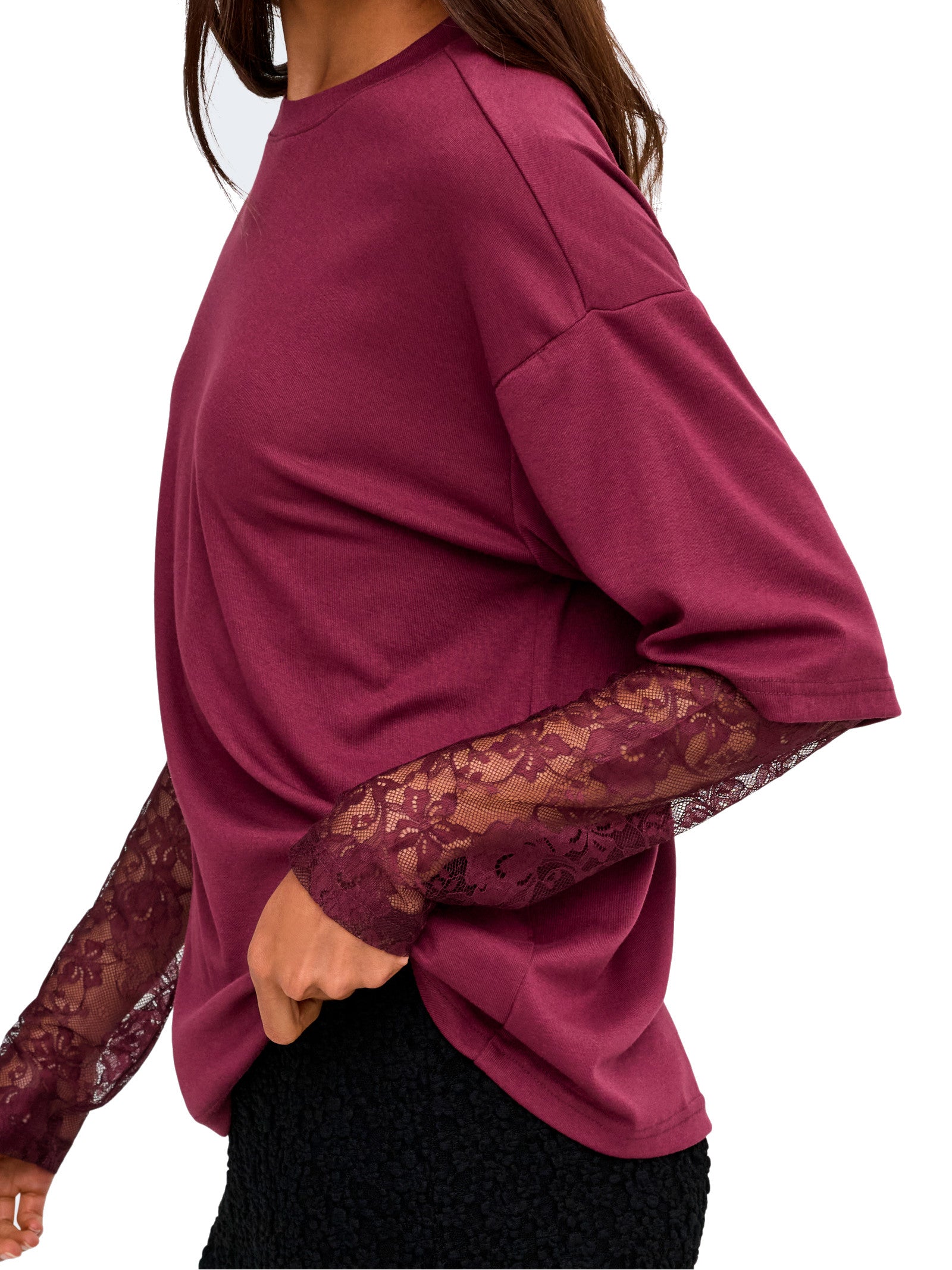 T-shirt Only Talia Bordeaux maniche lunghe con pizzo 15381333 /Fig ONLY 