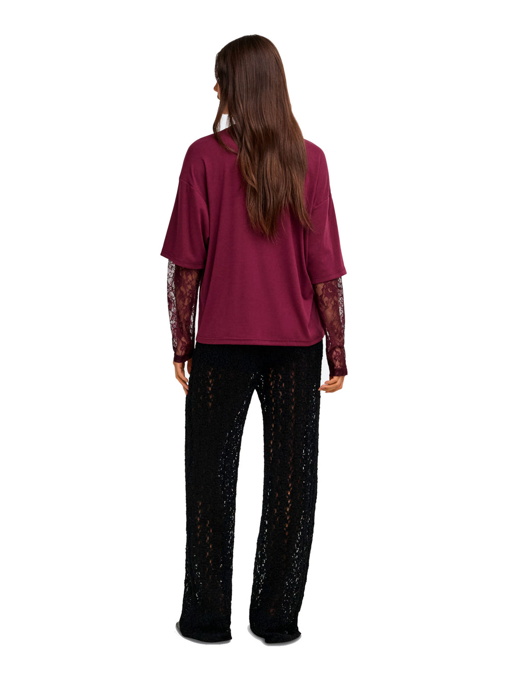 T-shirt Only Talia Bordeaux maniche lunghe con pizzo 15381333 /Fig ONLY 