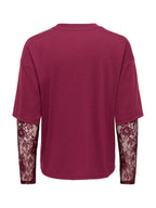 T-shirt Only Talia Bordeaux maniche lunghe con pizzo 15381333 /Fig ONLY 