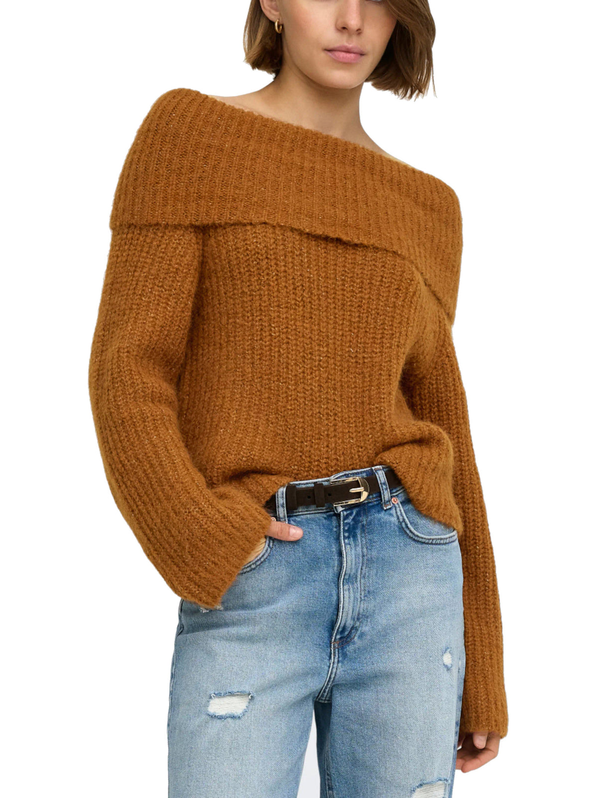 Maglia Only Maggie Arancio con ampio scollo 15381393 /Glazed Ginger ONLY 
