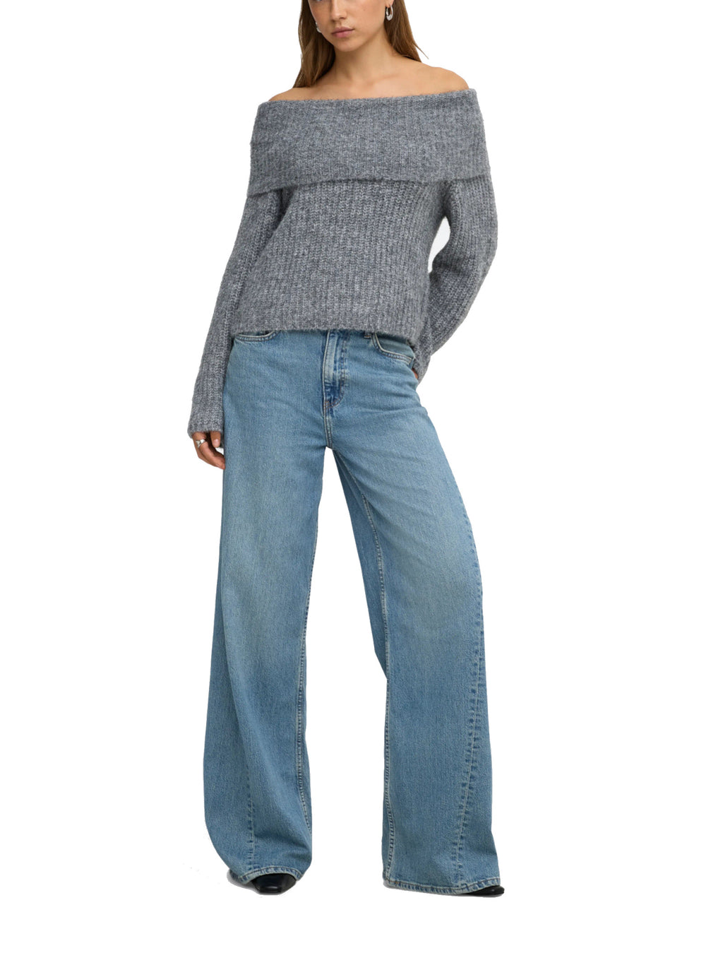 Maglia Only Maggie Grigia con ampio scollo 15381393 /Medium Grey Melange ONLY 