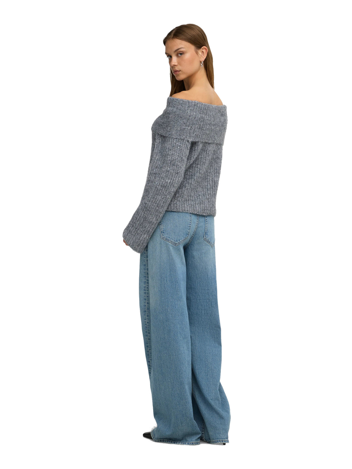 Maglia Only Maggie Grigia con ampio scollo 15381393 /Medium Grey Melange ONLY 
