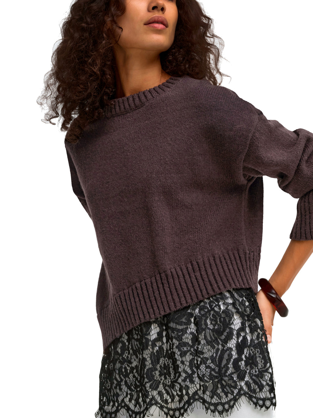 Maglia Only Marrone Evie pizzo 15382505 /Coffee Bean ONLY 
