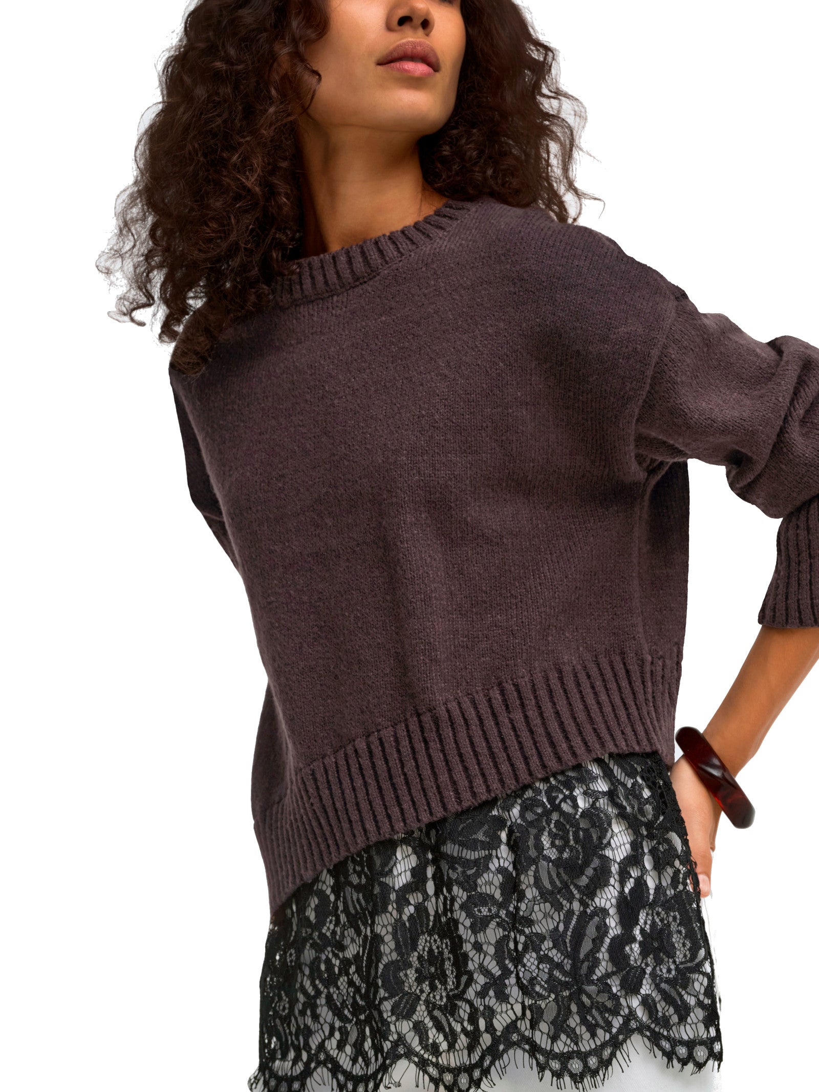 Maglia Only Marrone Evie pizzo 15382505 /Coffee Bean ONLY 