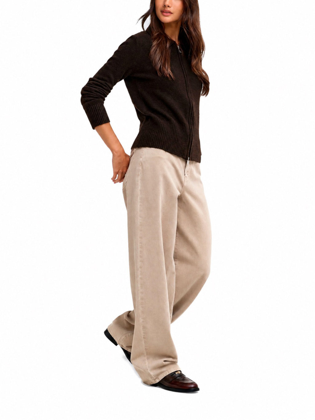 Cardigan Only Macey Marrone con colletto e zip. 15382508 /Coffee Bean ONLY 