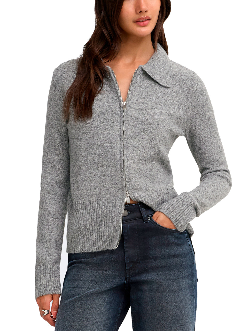 Cardigan Only Macey Grigio con colletto e zip. 15382508 /Medium Grey Melange ONLY 