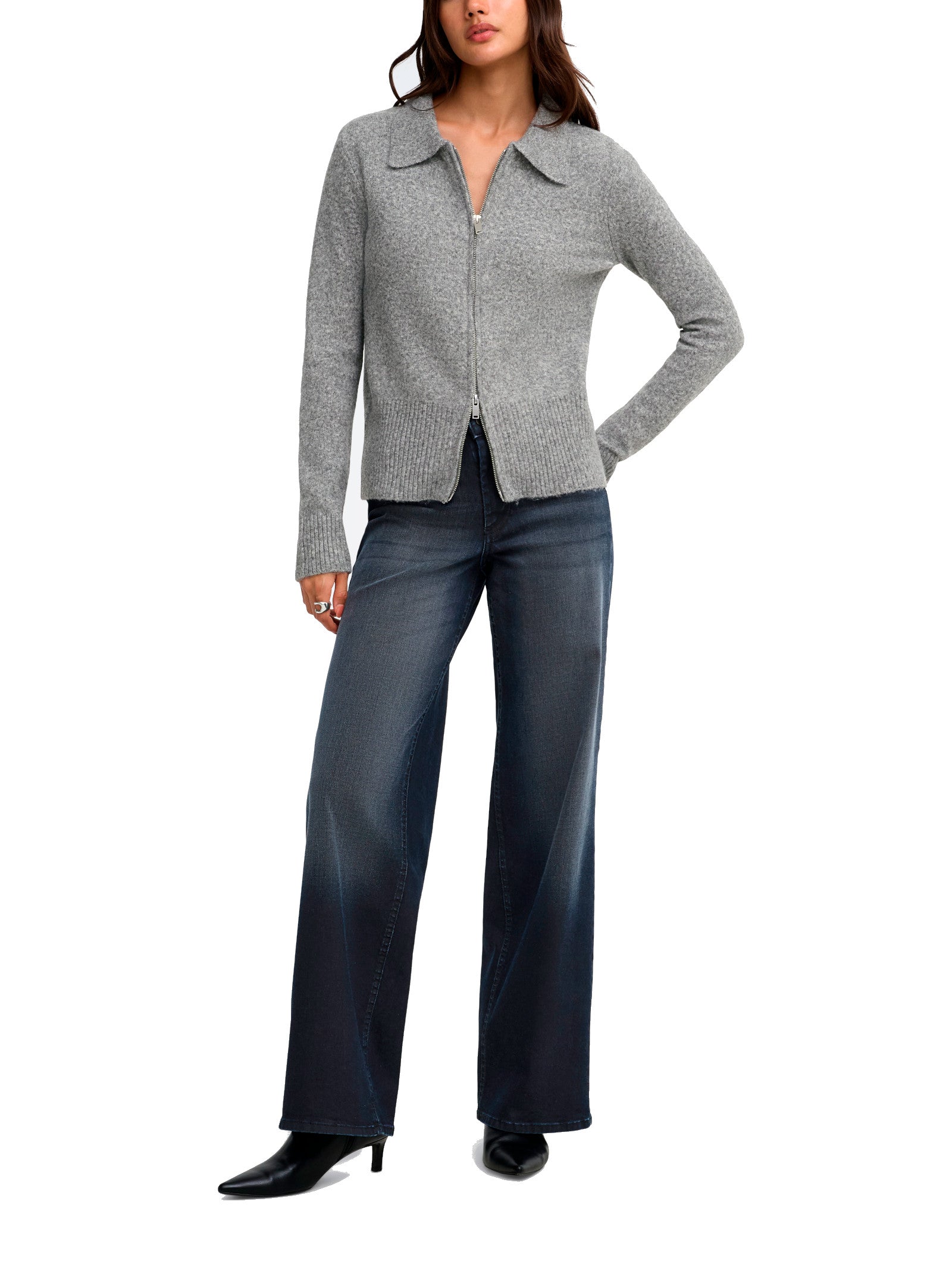 Cardigan Only Macey Grigio con colletto e zip. 15382508 /Medium Grey Melange ONLY 