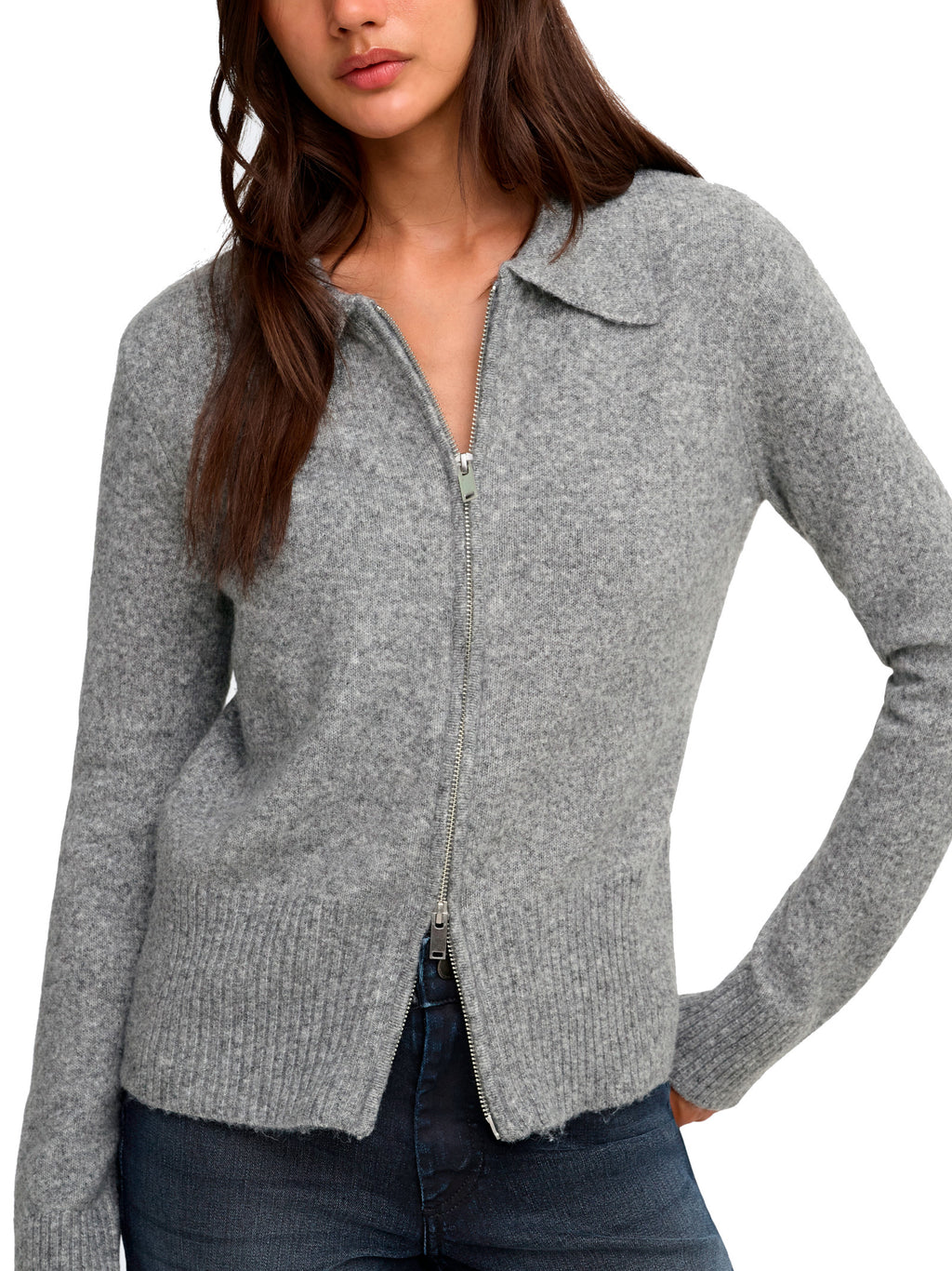 Cardigan Only Macey Grigio con colletto e zip. 15382508 /Medium Grey Melange ONLY 