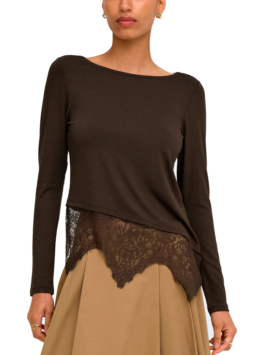 T-shirt Only Laila con pizzo Marrone 15384850 /Coffee Bean ONLY 