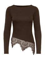 T-shirt Only Laila con pizzo Marrone 15384850 /Coffee Bean ONLY 