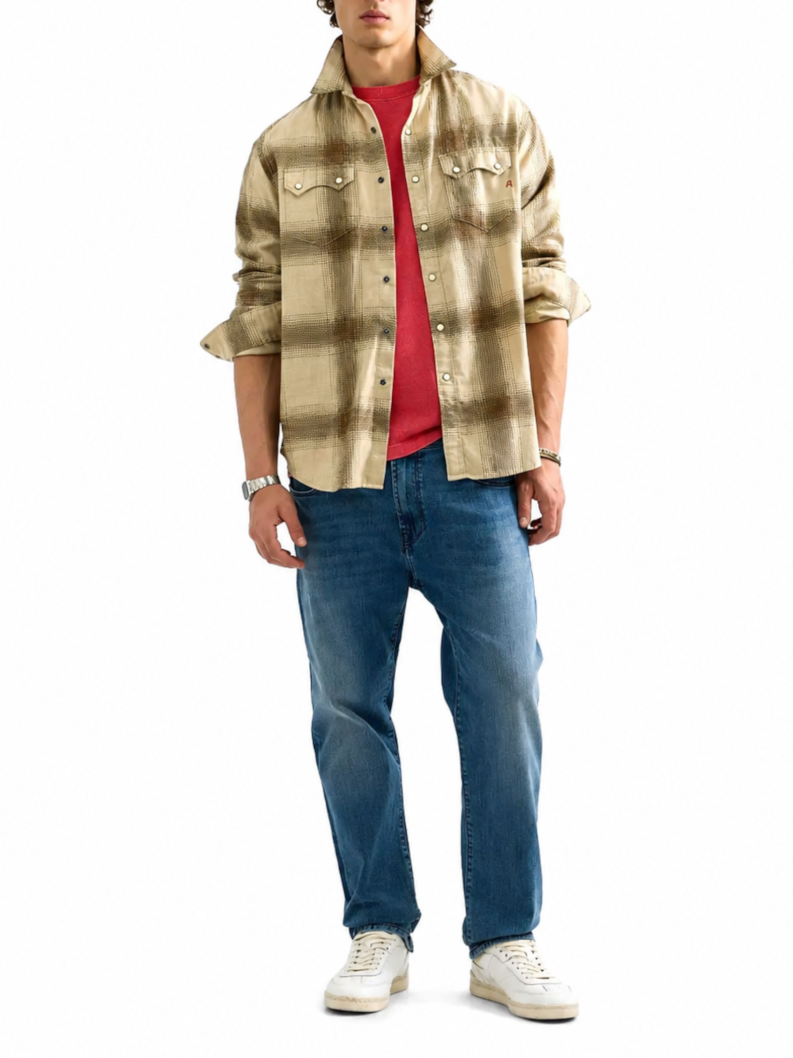 Camicia Replay Beige Western check a quadri M107F CO53 REPLAY 