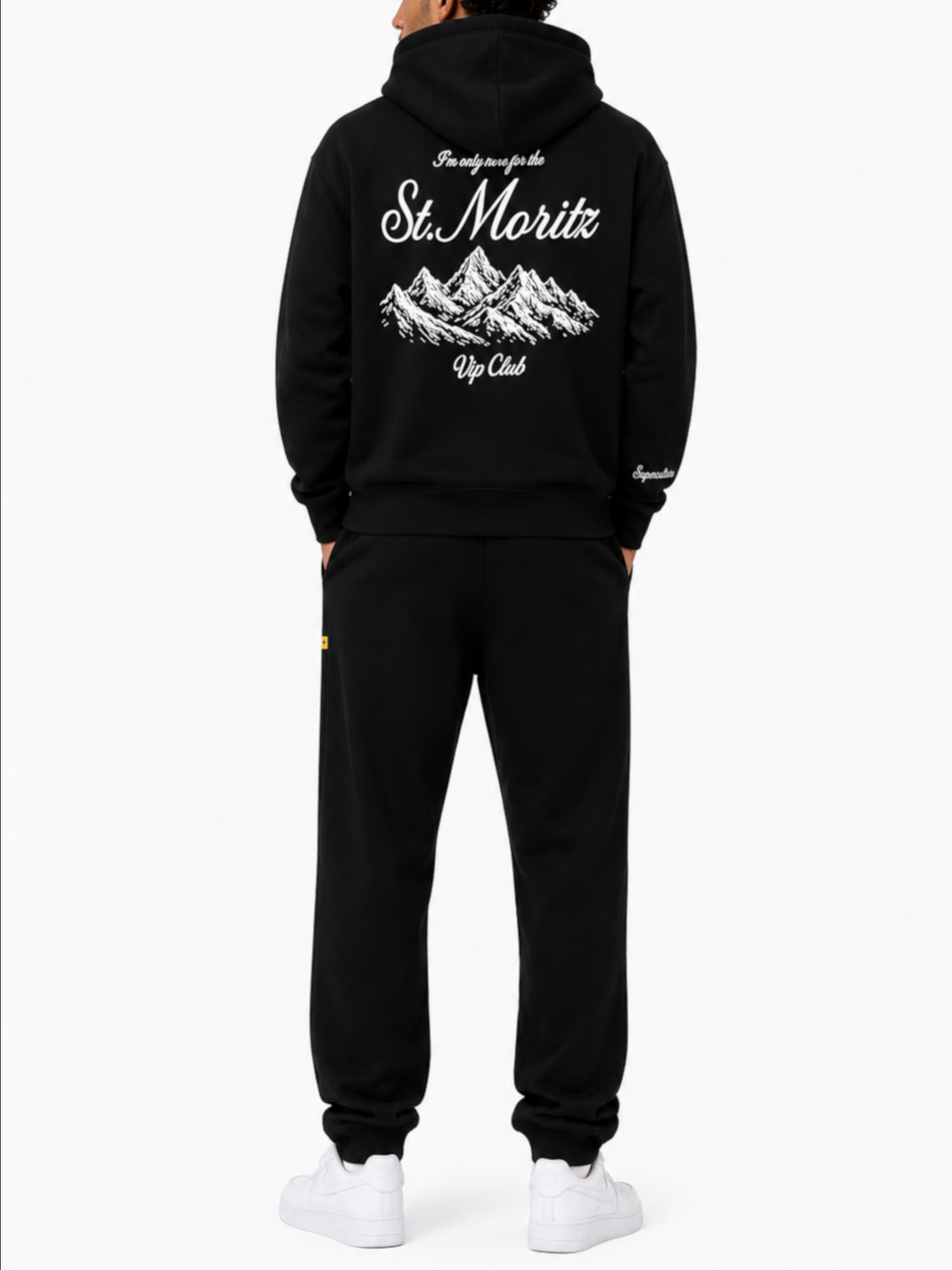 Felpa Superculture Nero St Moritz cappuccio  laccio trakking A3007 NERO SUPERCULTURE 