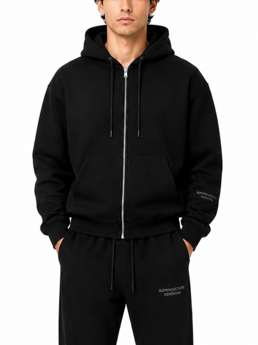 Felpa Superculture Nero zip cappuccio Boxy fit TRAVIS NERO SUPERCULTURE 