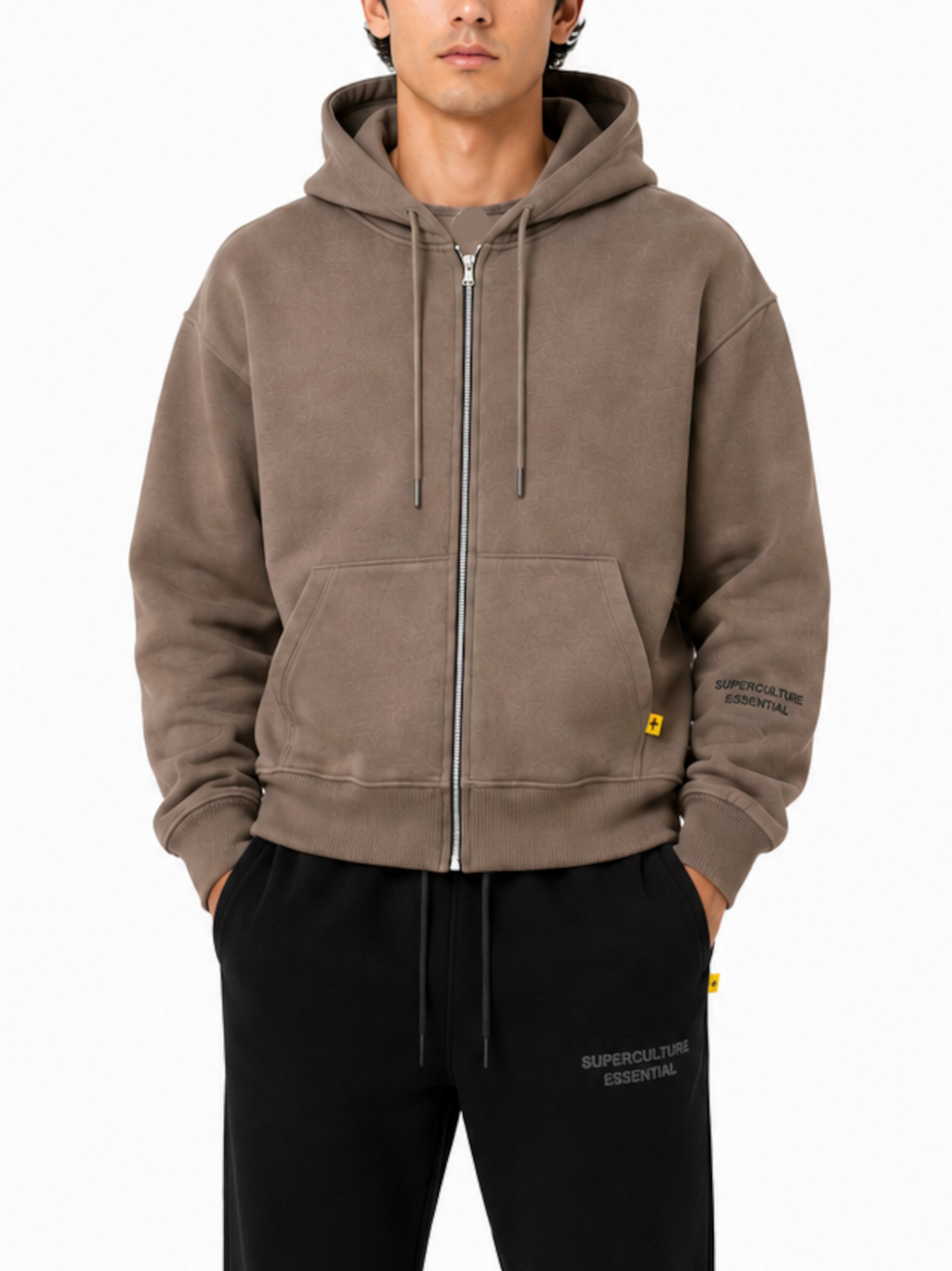 Felpa Superculture Tortora zip cappuccio Boxy fit TRAVIS TORTORA SUPERCULTURE 
