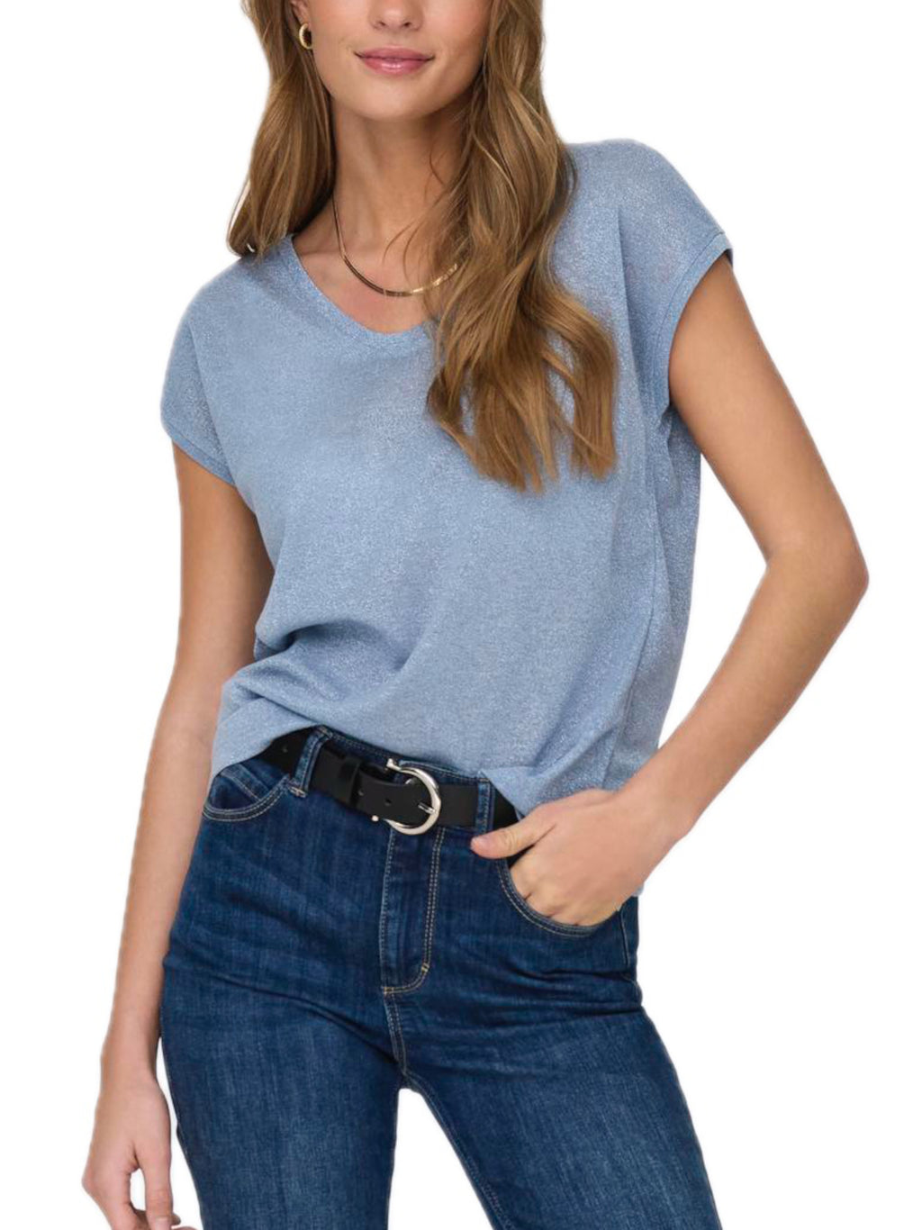 T-Shirt Only Celeste Silver in lurex 15136069 /Halogen Blue ONLY 