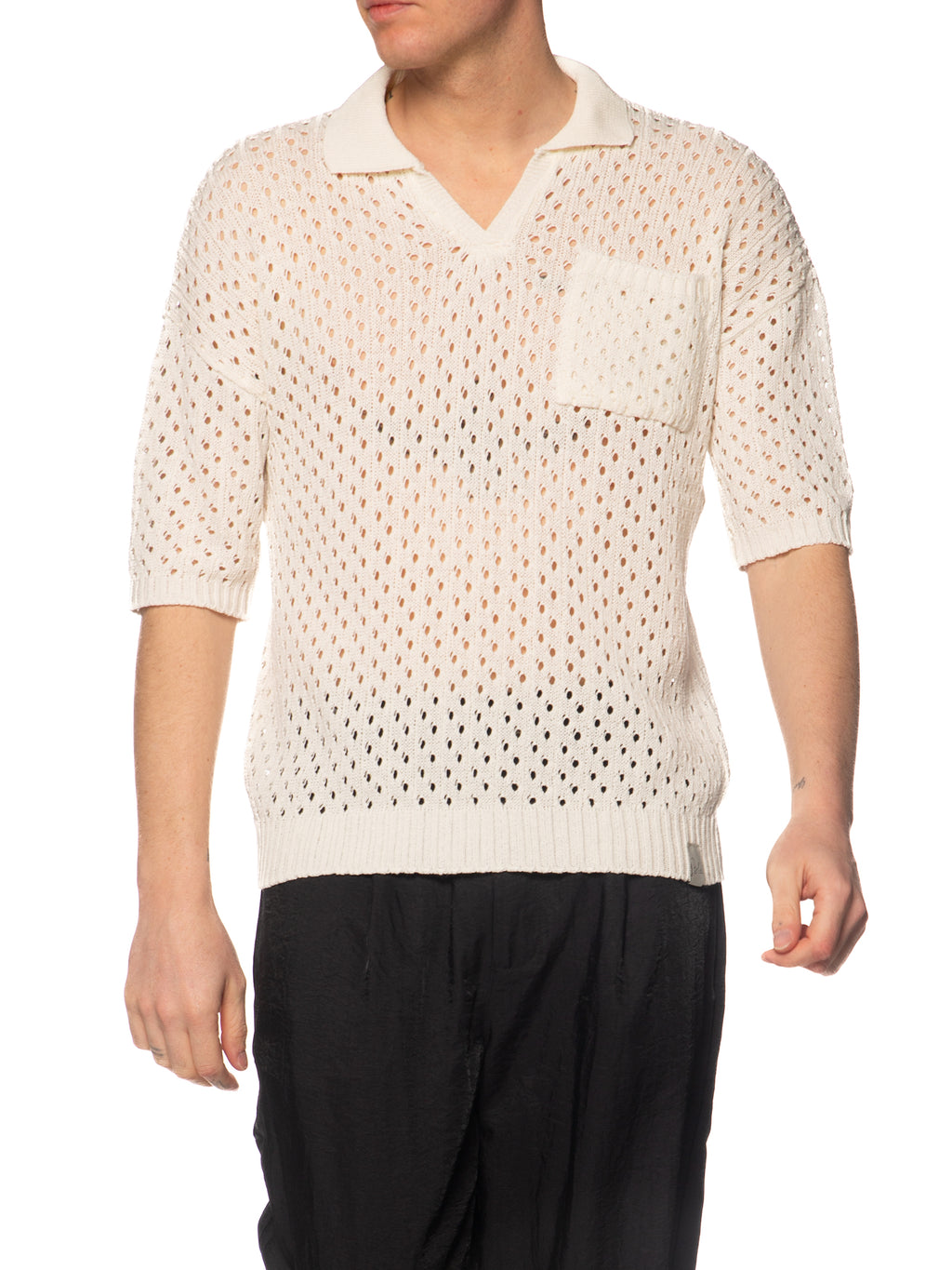 Polo Block Eleven Panna in maglia con buchi 03LD128 PANNA BLOCK ELEVEN 