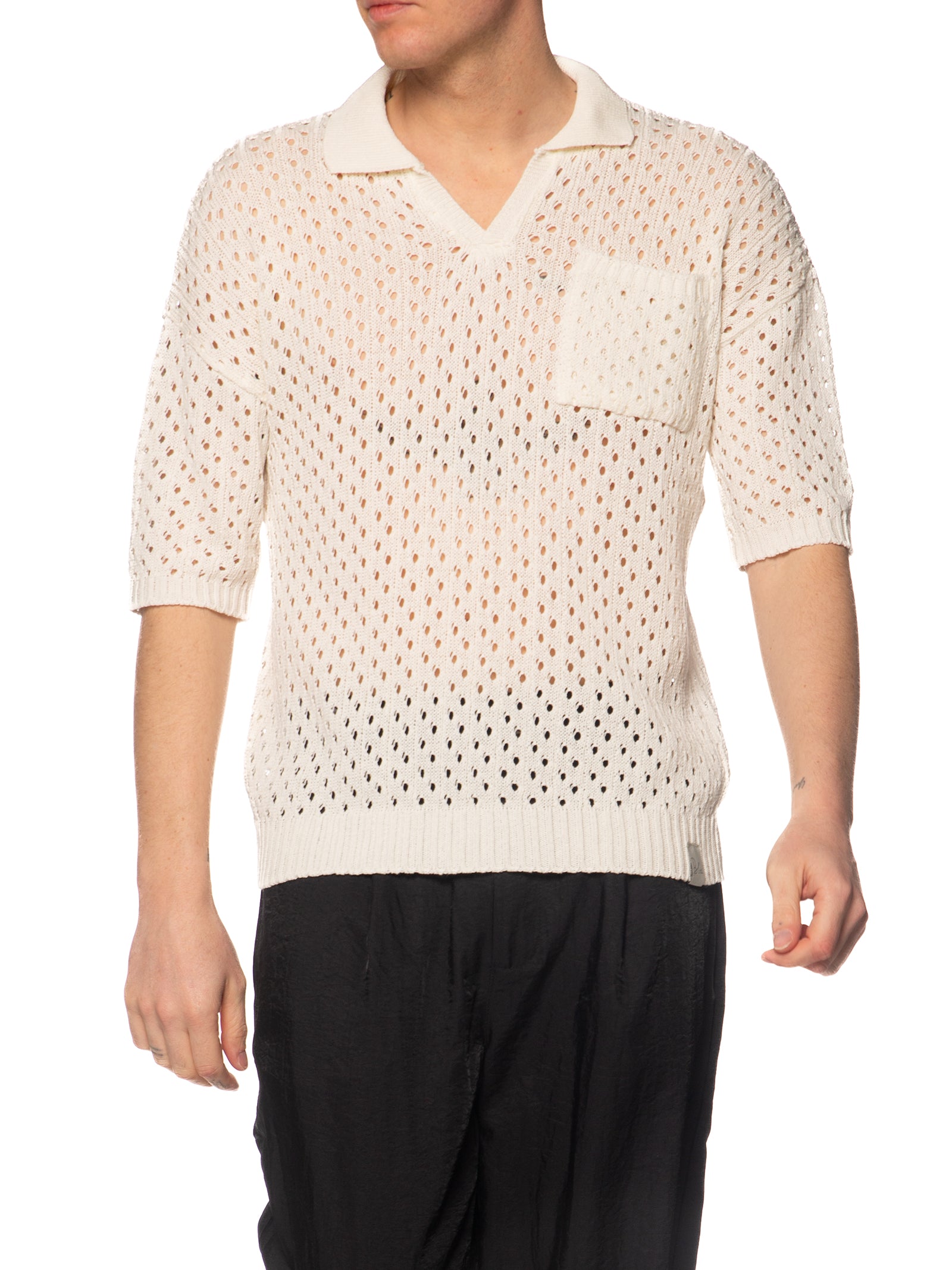 Polo Block Eleven Panna in maglia con buchi 03LD128 PANNA BLOCK ELEVEN 