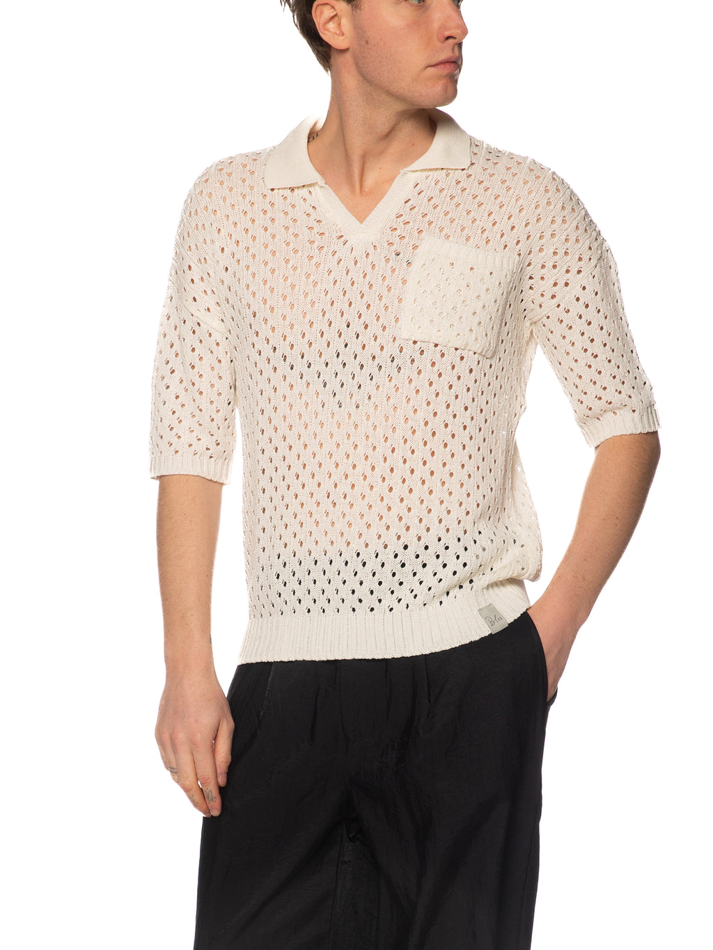 Polo Block Eleven Panna in maglia con buchi 03LD128 PANNA BLOCK ELEVEN 