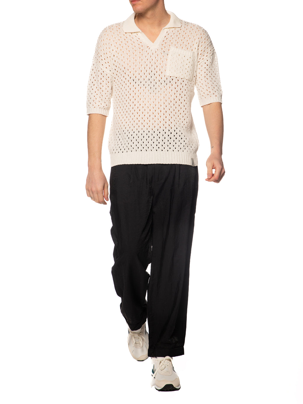 Polo Block Eleven Panna in maglia con buchi 03LD128 PANNA BLOCK ELEVEN 