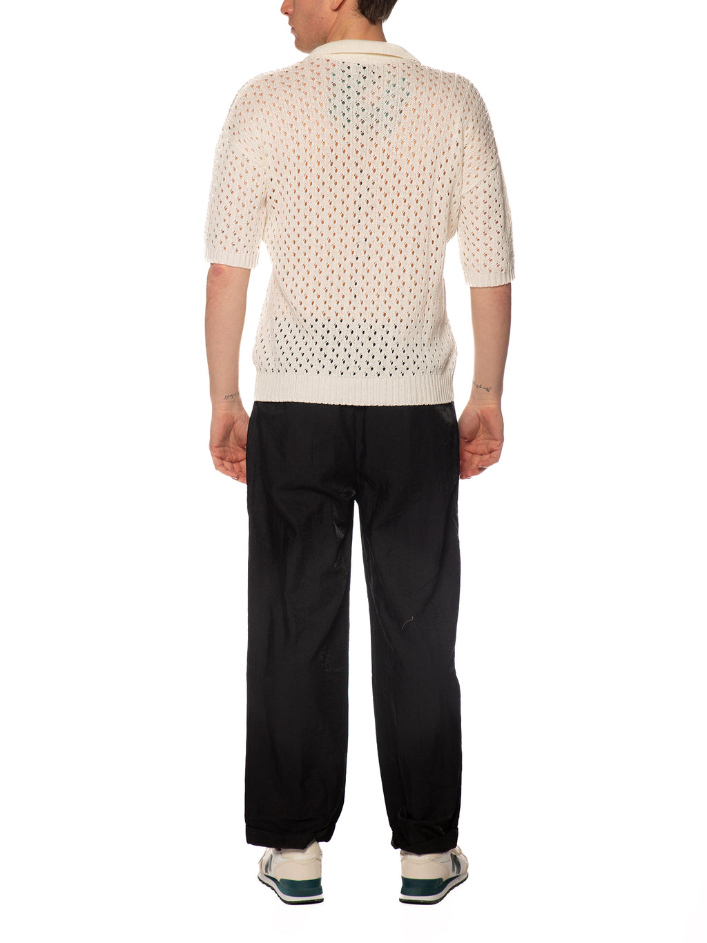 Polo Block Eleven Panna in maglia con buchi 03LD128 PANNA BLOCK ELEVEN 