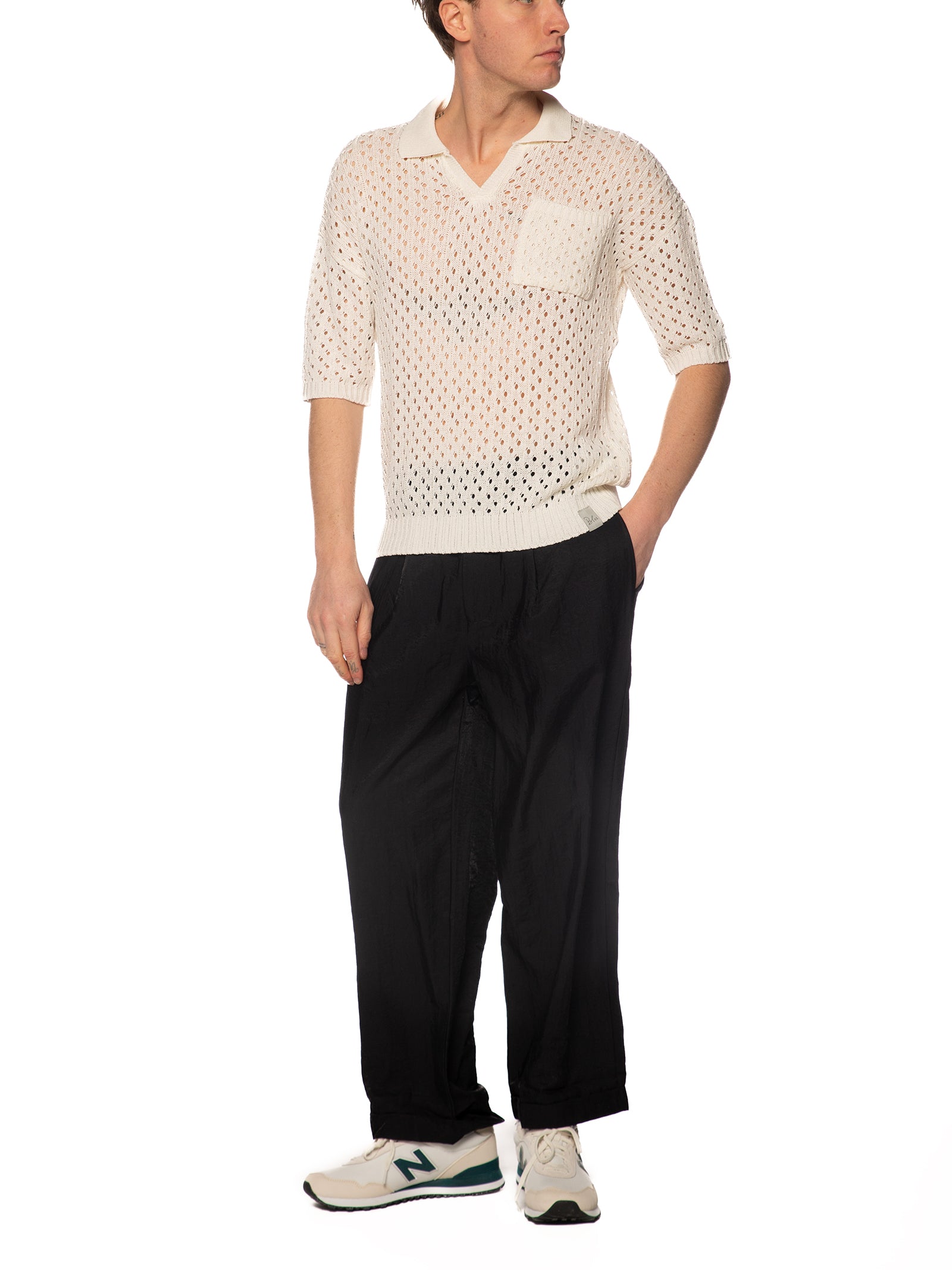 Polo Block Eleven Panna in maglia con buchi 03LD128 PANNA BLOCK ELEVEN 
