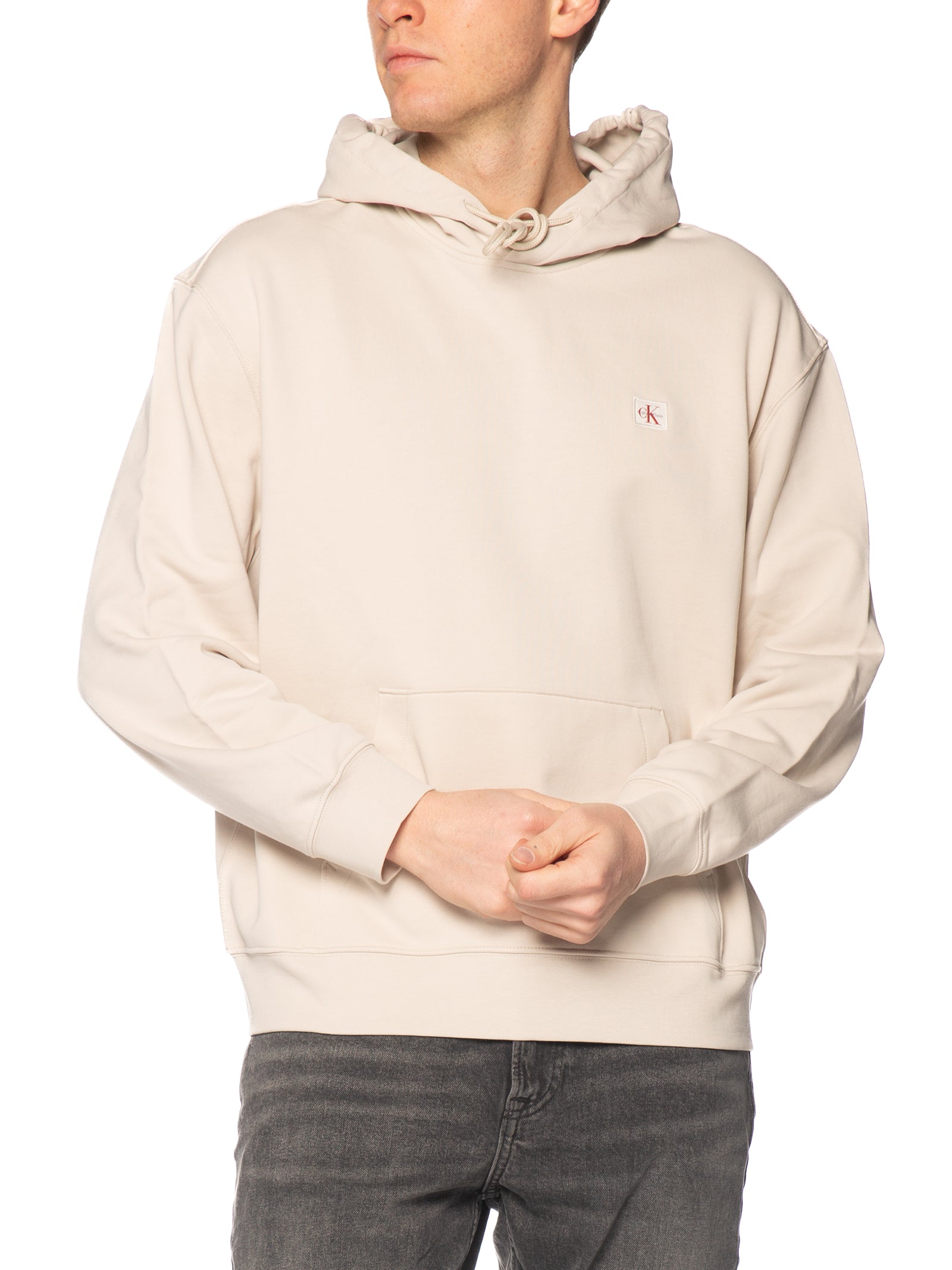 Felpa Calvin Klein Beige Badge cappuccio LV04RC274G 2JX CALVIN KLEIN 