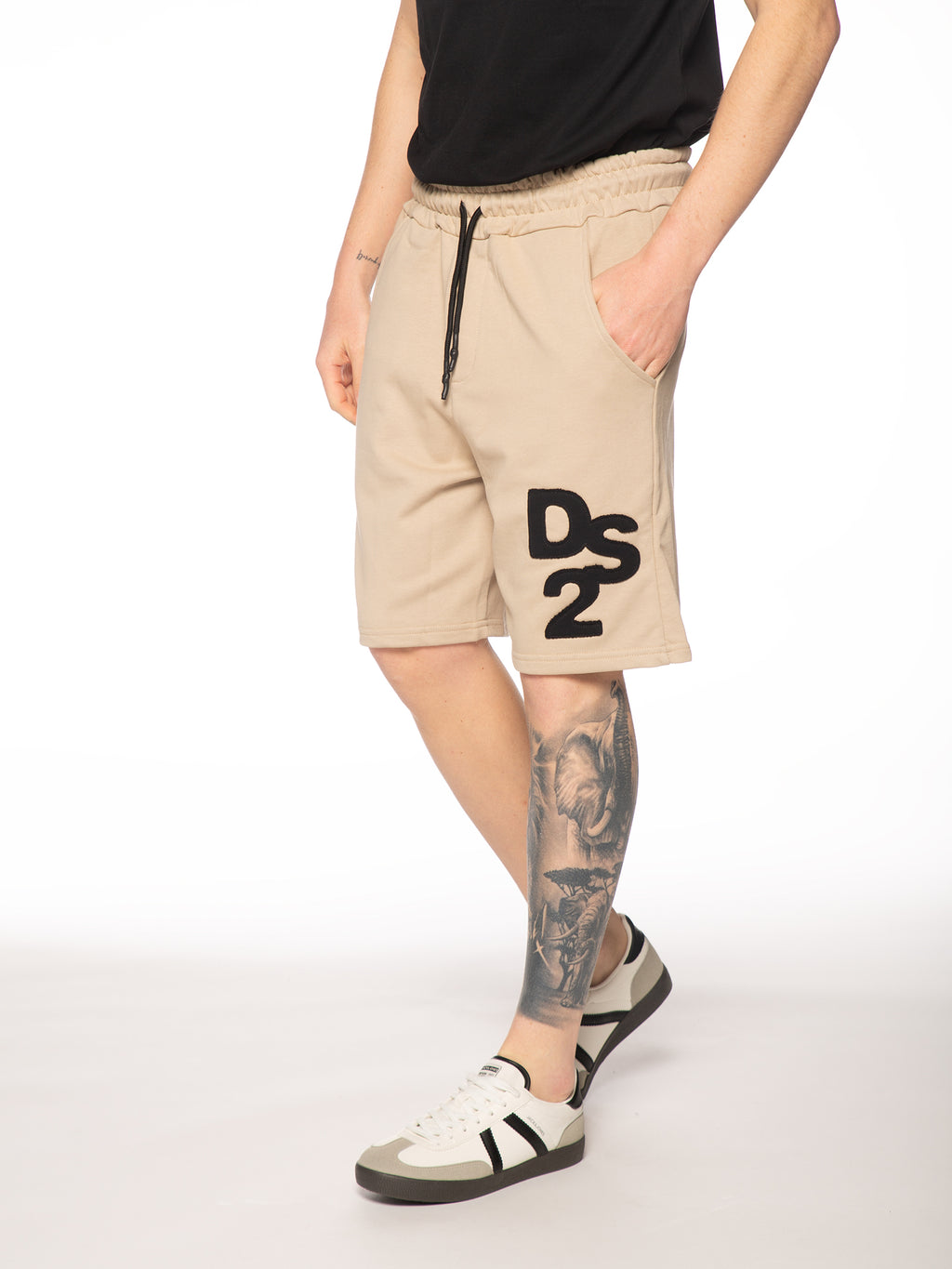 Bermuda DS2 Beige con ricamo in felpa SS26230 BEIGE DS2 