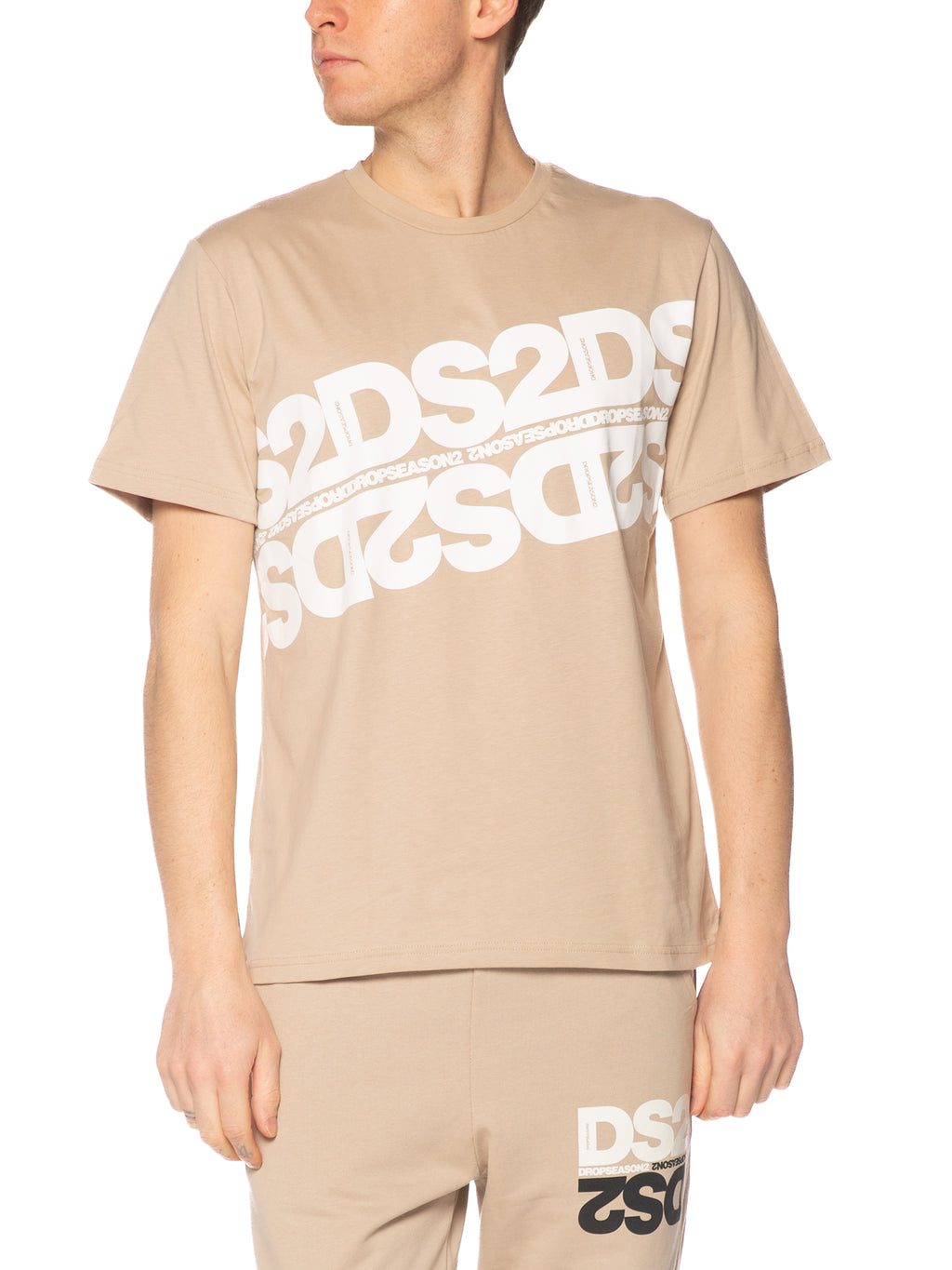 T-shirt DS2 Sabbia con stampa diagonal SS26257 SABBIA DS2 