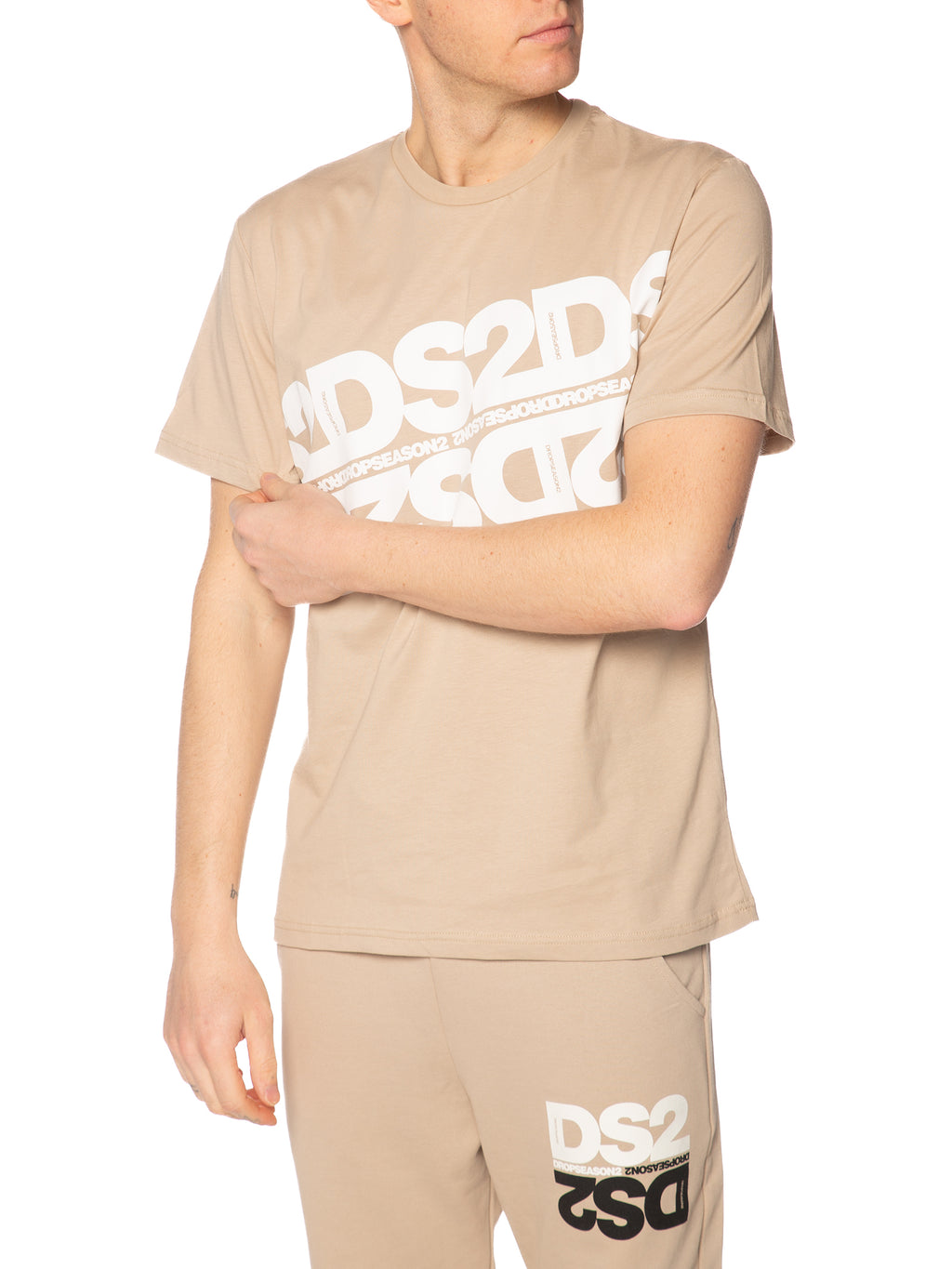 T-shirt DS2 Sabbia con stampa diagonal SS26257 SABBIA DS2 