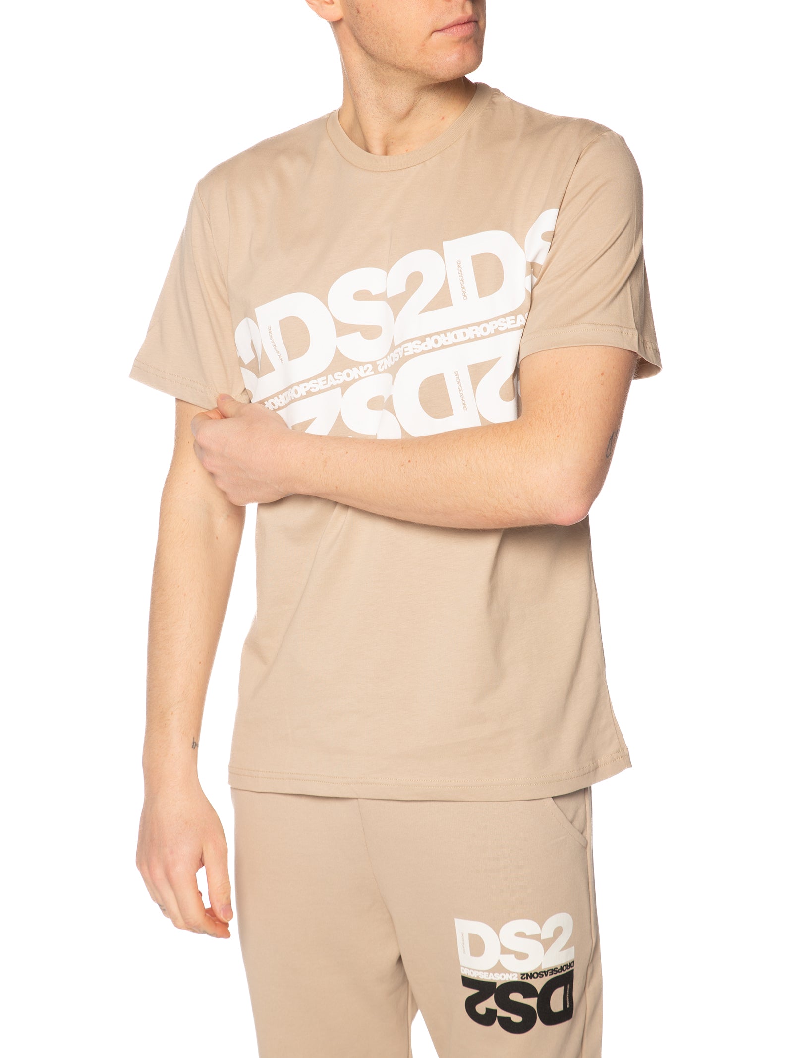 T-shirt DS2 Sabbia con stampa diagonal SS26257 SABBIA DS2 