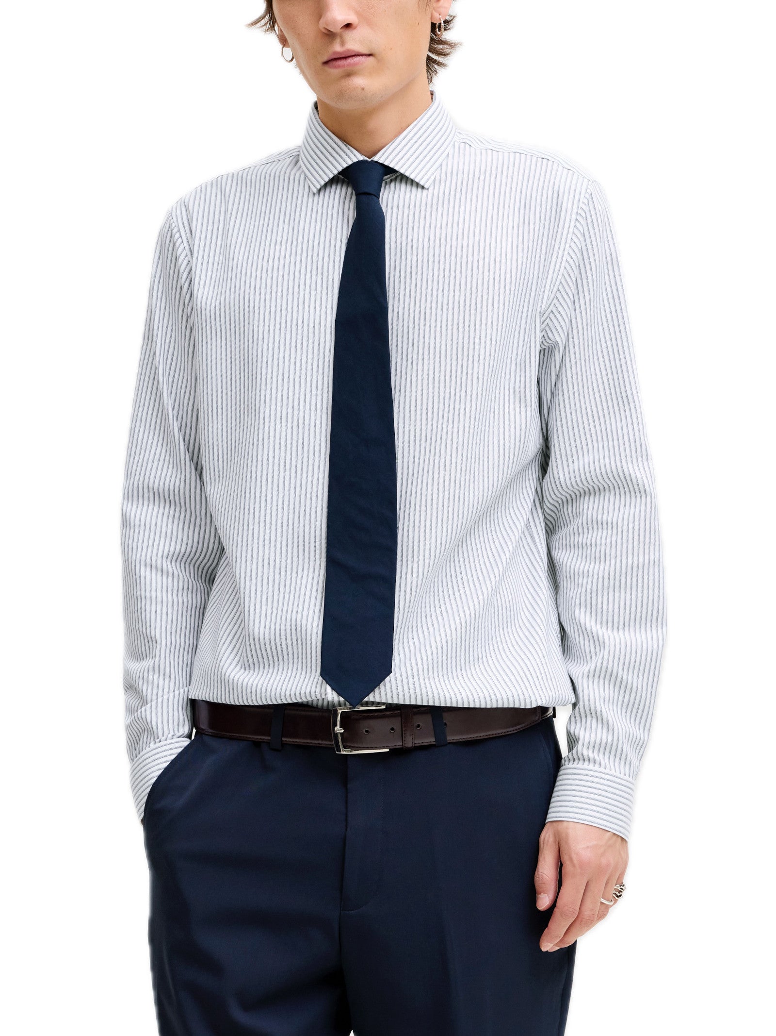 Camicia Jack & Jones Parker Bianco Blu No Stiro 12227385 /Faded Denim JACK & JONES 