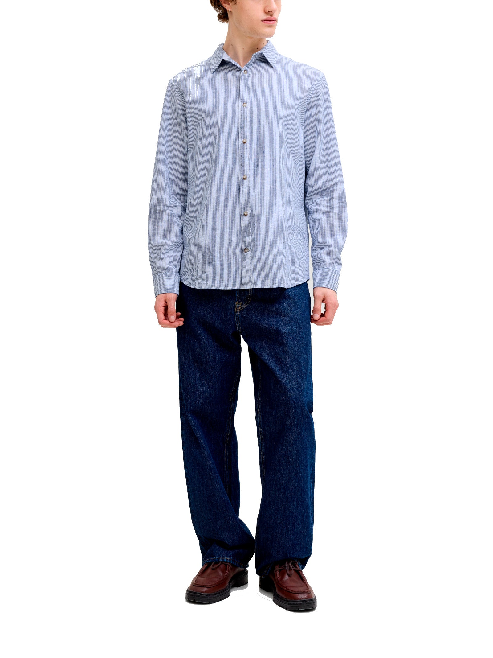 Camicia Jack & Jones Celeste bianco Summer misto lino 12289174 /Infinity JACK & JONES 