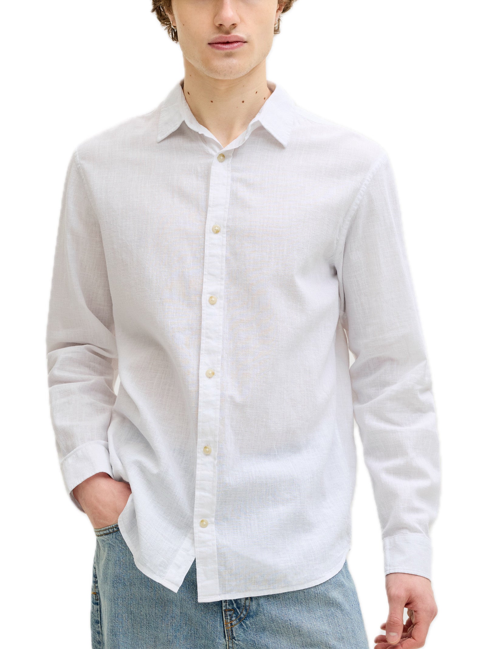 Camicia Jack & Jones Bianco Summer misto lino 12289174 /White JACK & JONES 