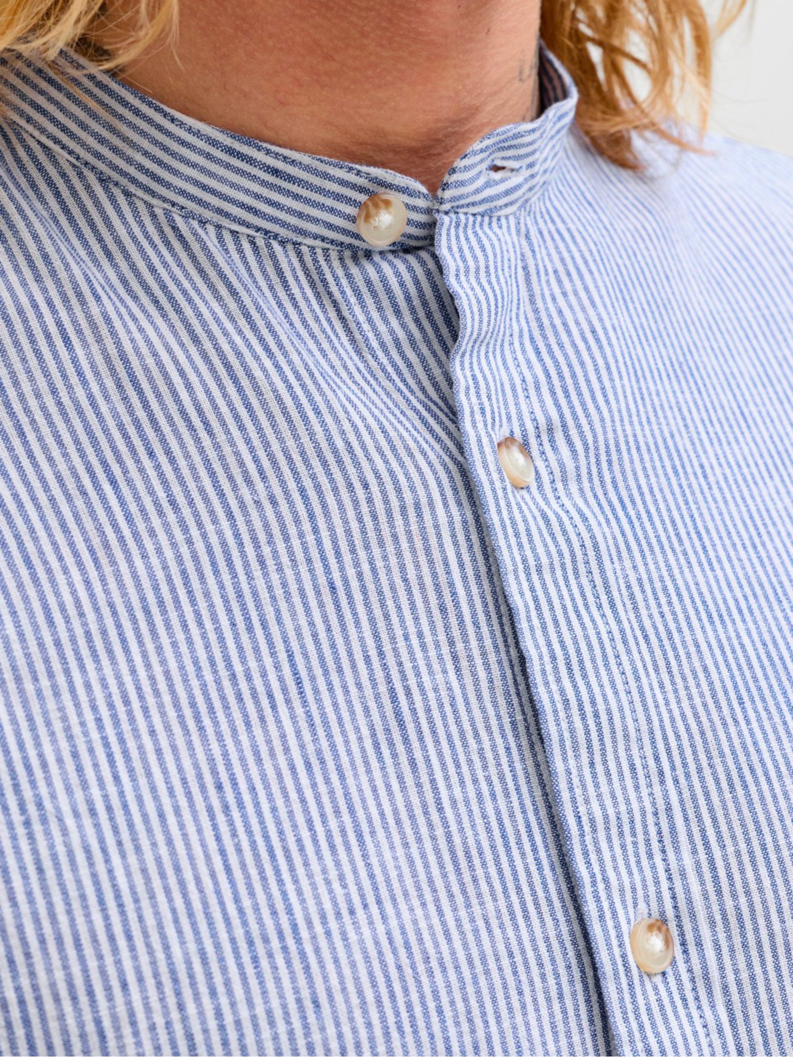 Camicia Jack & Jones Celeste bianco Summer coreana misto lino 12289184 /Infinity JACK & JONES 
