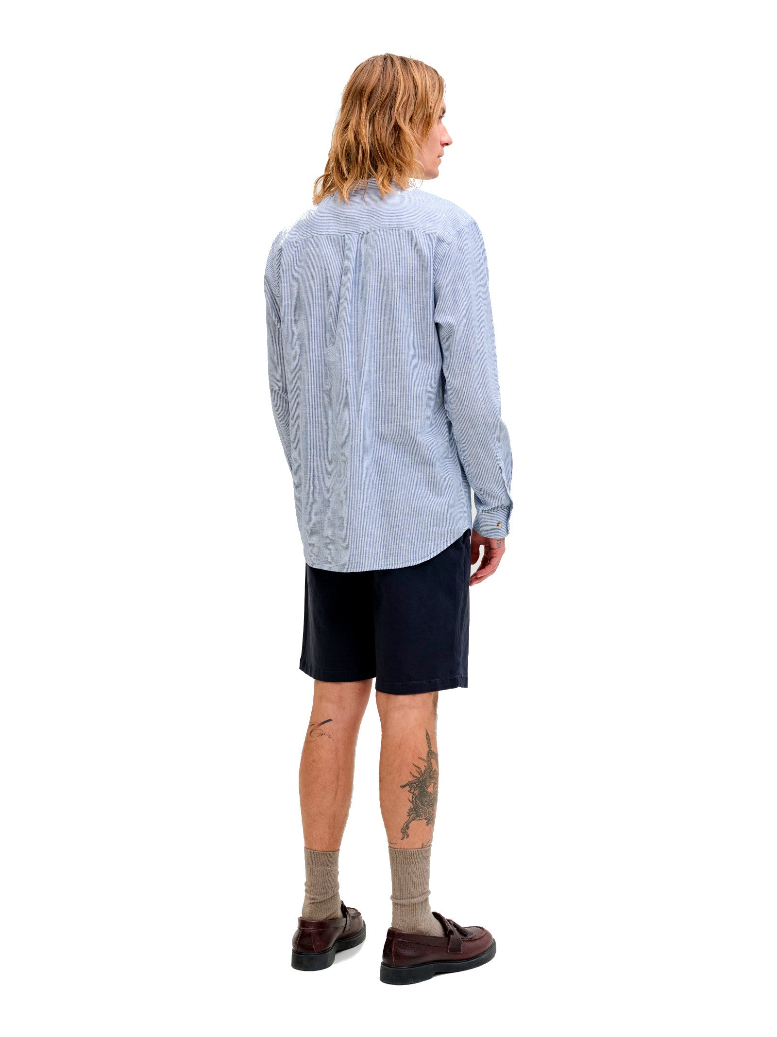 Camicia Jack & Jones Celeste bianco Summer coreana misto lino 12289184 /Infinity JACK & JONES 