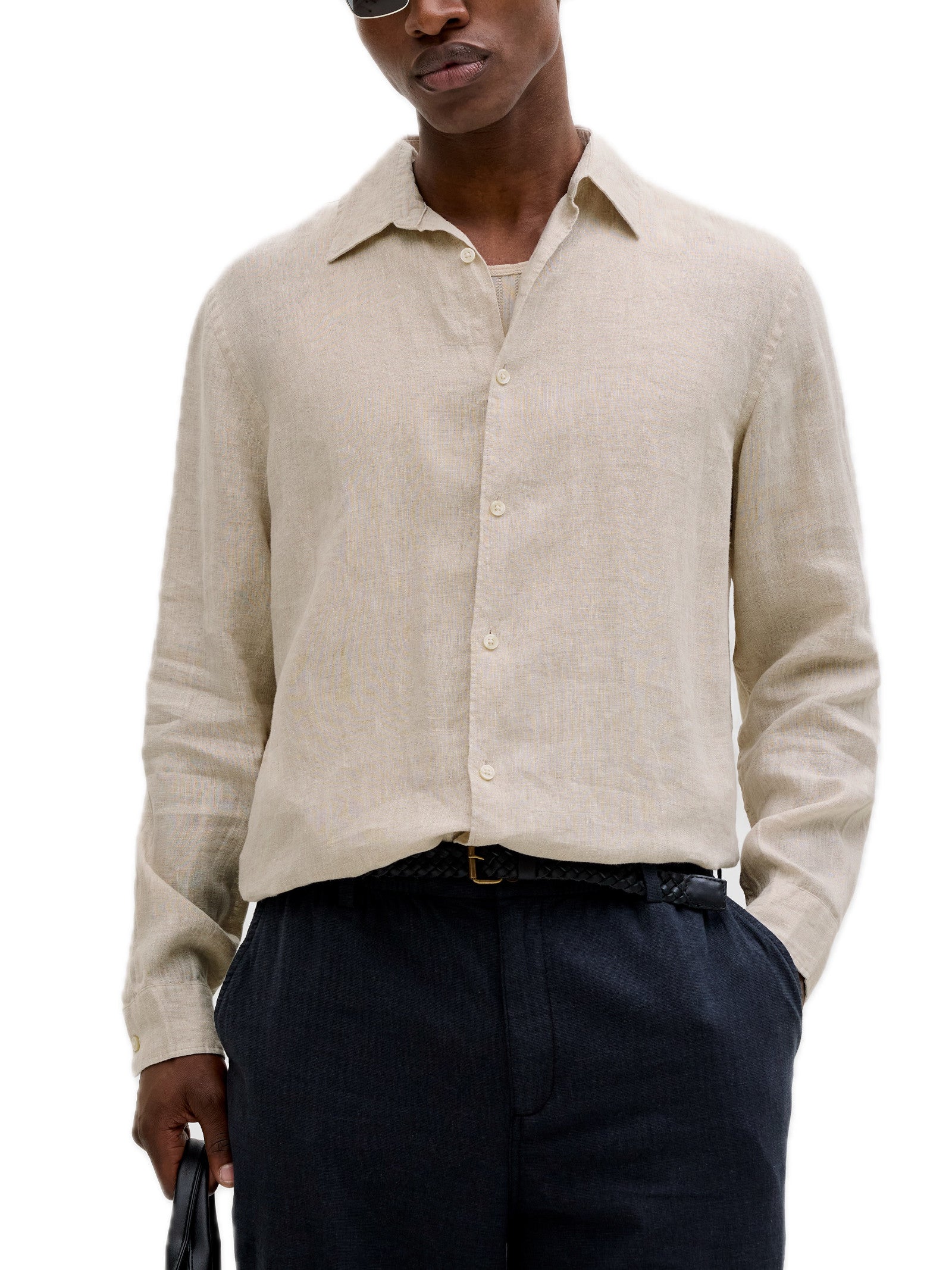 Camicia Jack & Jones Beige Lawrence lino 12293563 /Silver Lining JACK & JONES 
