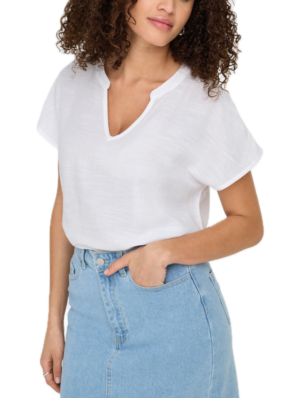 T-shirt JDY Caya Bianco scollo a V 15346547 /Bright White JDY 