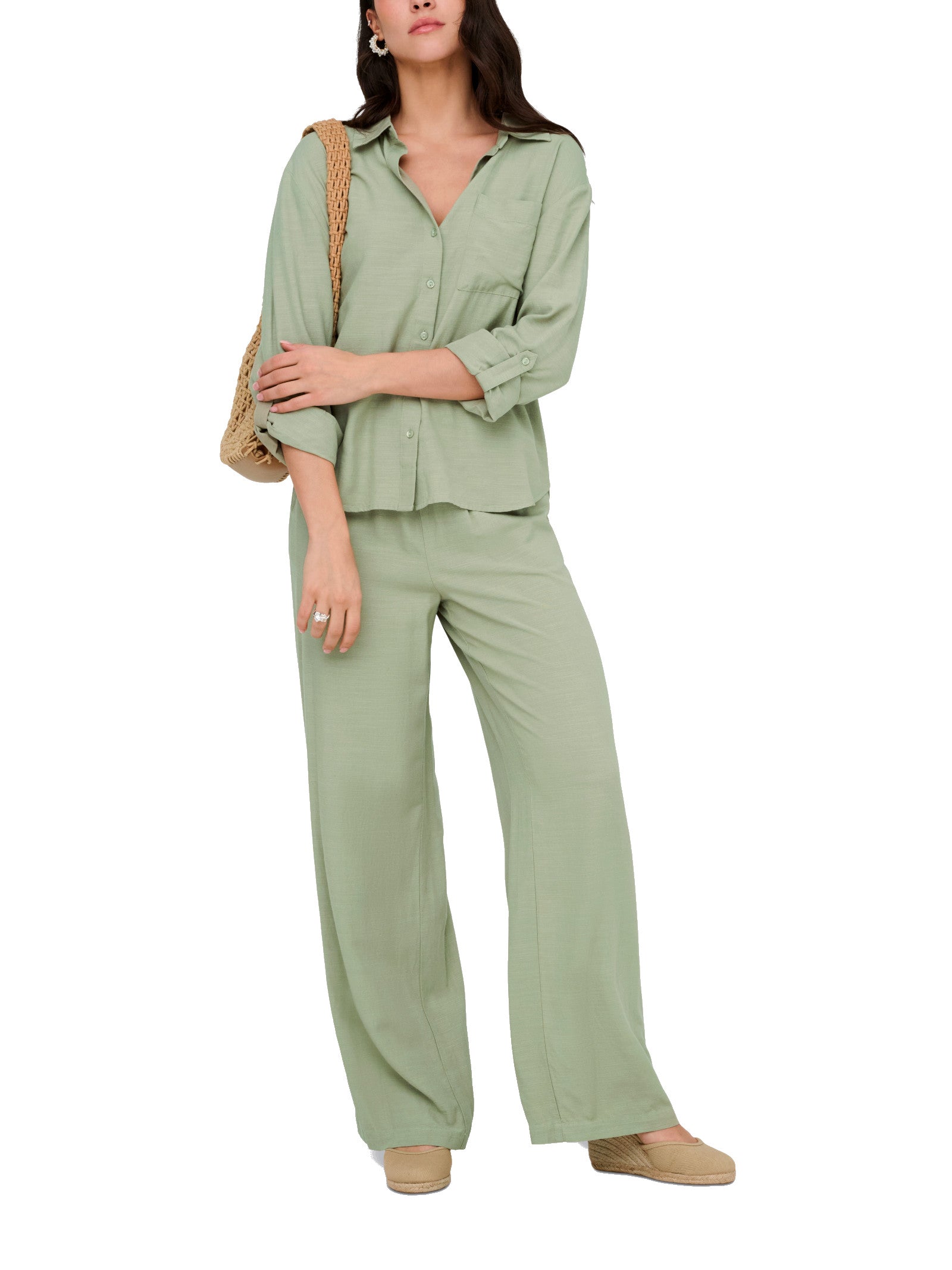 Pantalaccio JDY Caya Verde in lino 15346559 /Laurel Oak JDY 