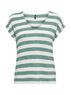T-shirt Only Bianco Verde Lira a righe 15252103 /Chinois Green ONLY 