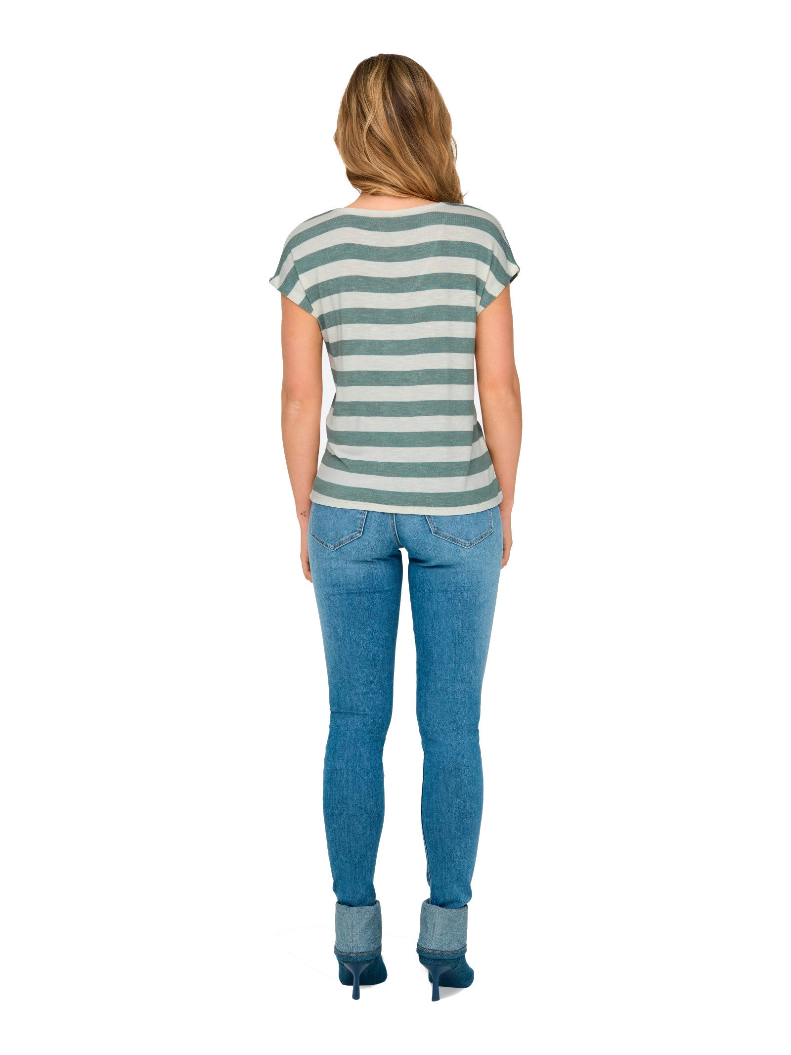 T-shirt Only Bianco Verde Lira a righe 15252103 /Chinois Green ONLY 