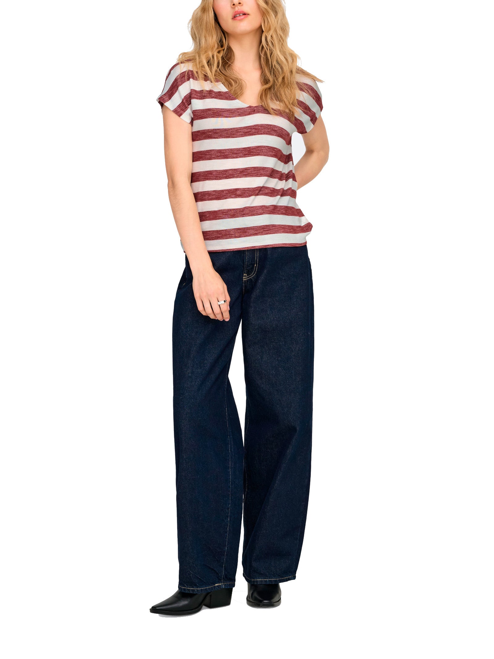 T-shirt Only Bianco Bordeaux Lira a righe 15252103 /Spiced Apple ONLY 