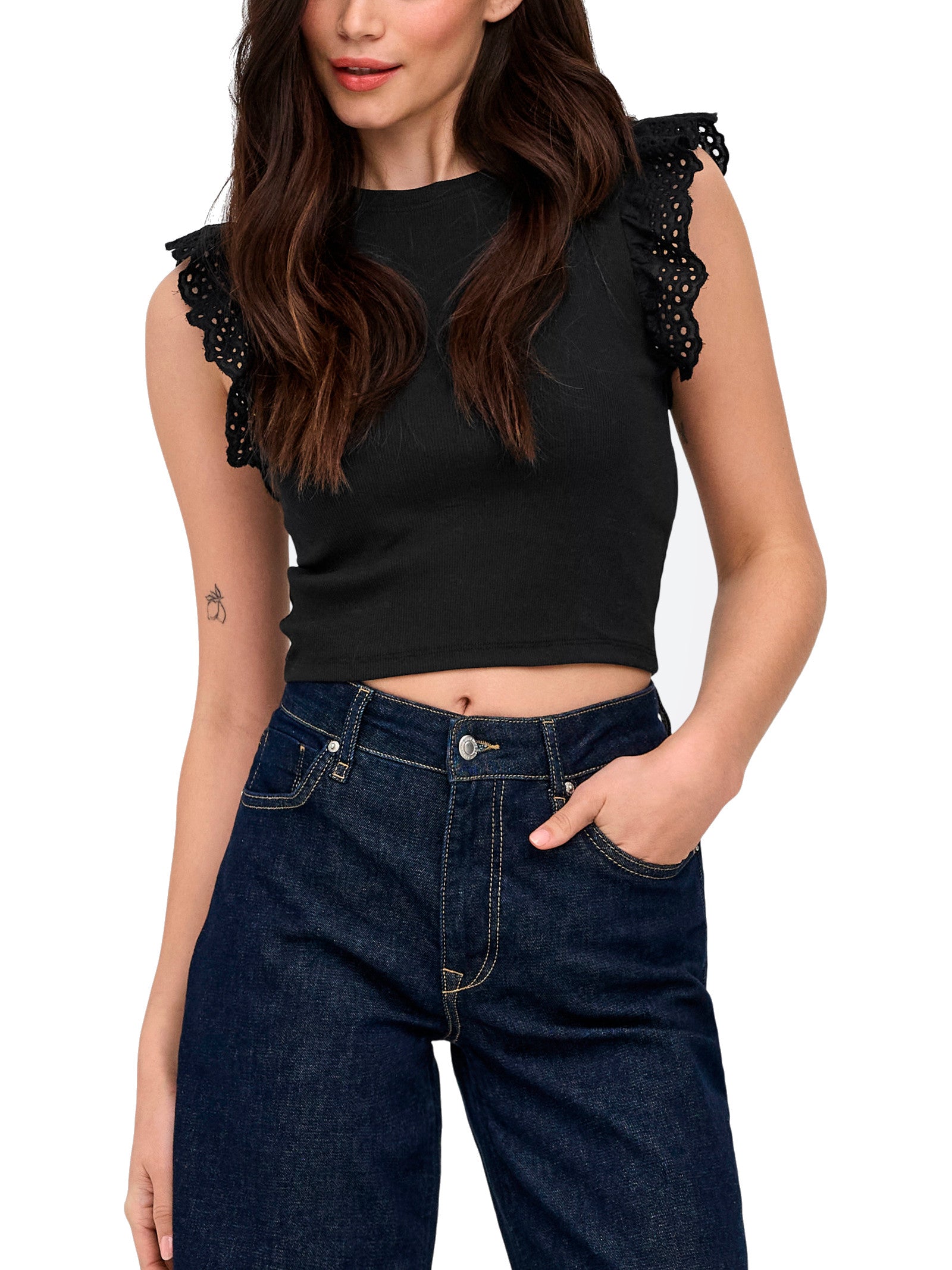 T-shirt Only Bianco Mathilda pizzo 15308890 /Black ONLY 