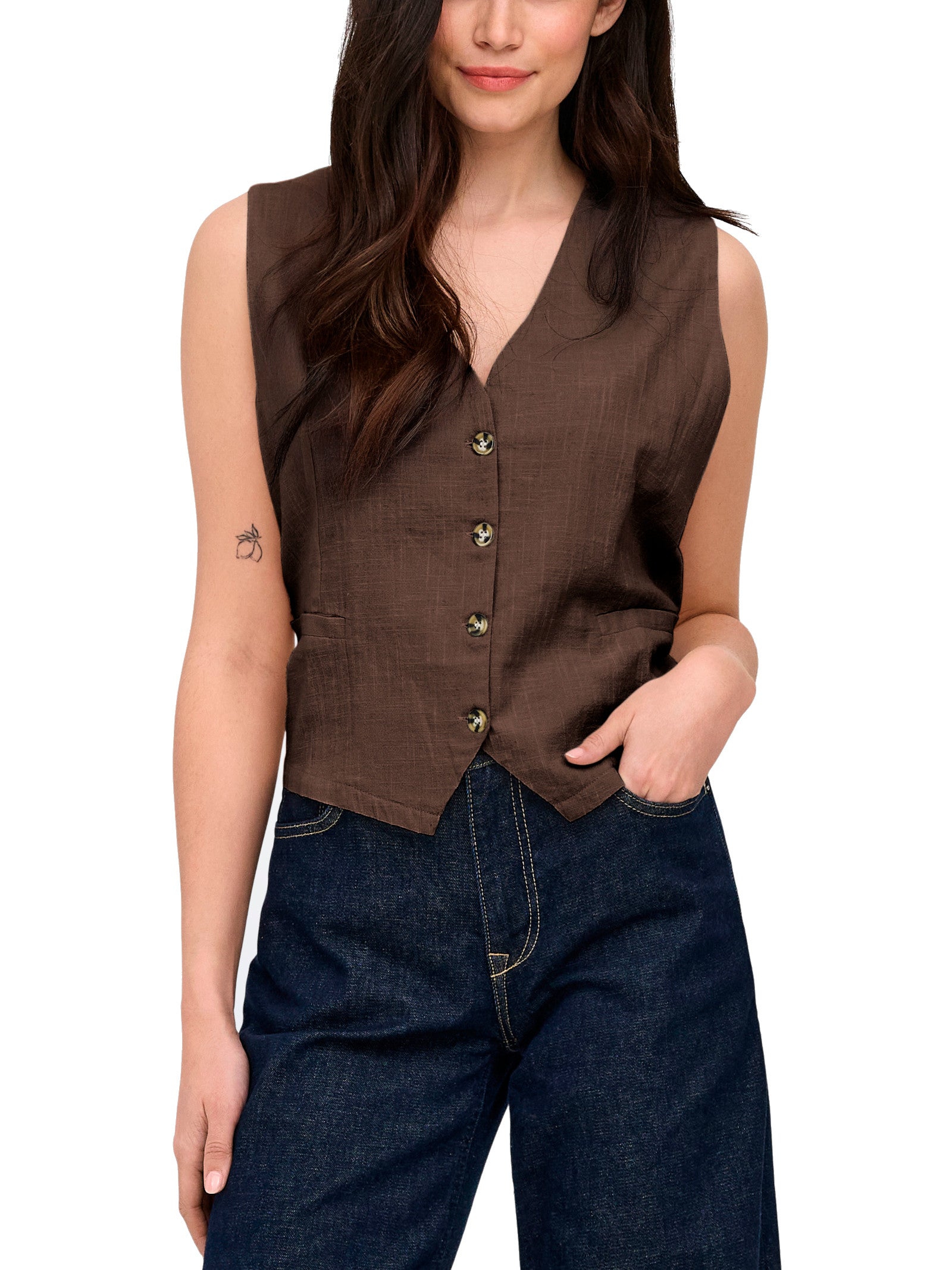 Gilet Only Marrone Tizana scollo a V 15337097 /Chocolate Martini ONLY 