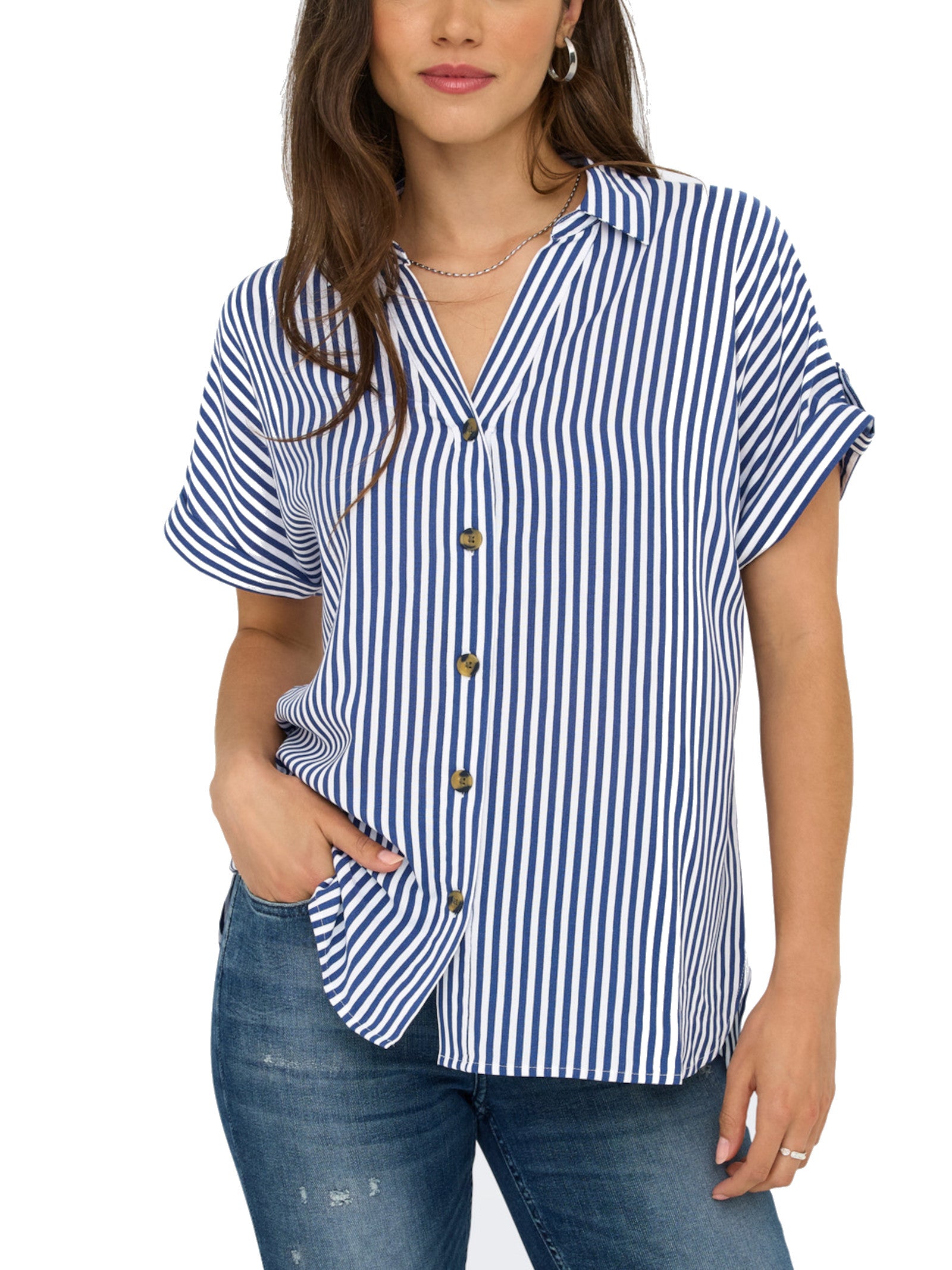 Camicia Only Blu bianco Yasmin a manica corta 15348758 /Peacoat ONLY 