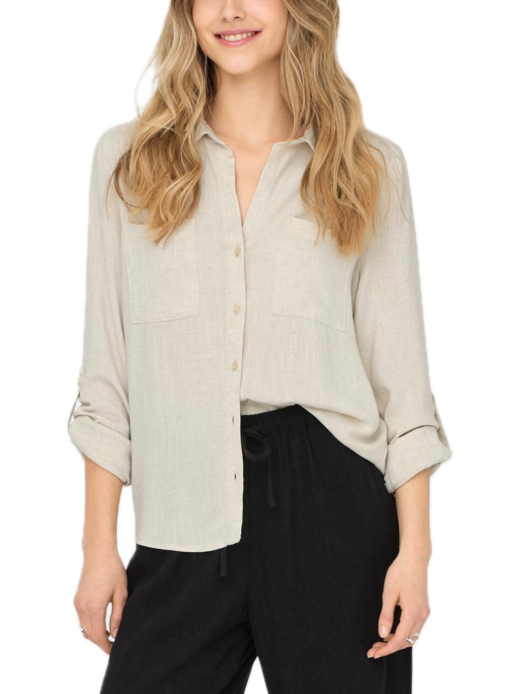 Camicia Only Beige Yasmin misto lino 15349102 /Moonbeam ONLY 